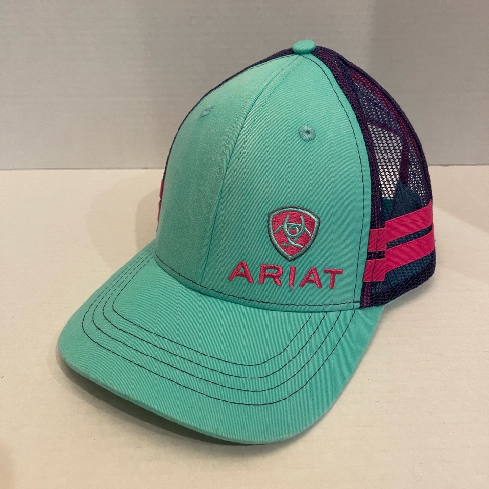 Ariat Baseball Trucker Cap Hat Turquoise Purple Fuschia Snap Back Mesh